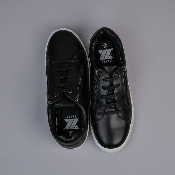 Black Genuine Leather Designer Sneakers