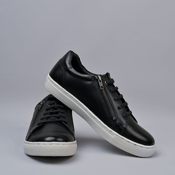 Black Genuine Leather Designer Sneakers