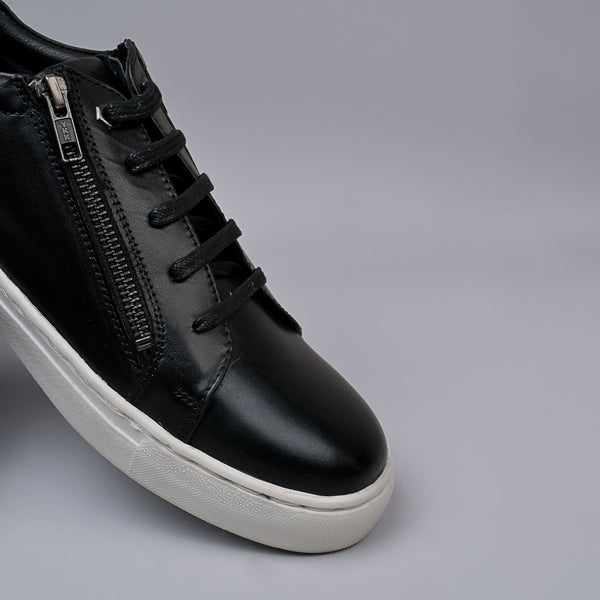 Black Genuine Leather Designer Sneakers