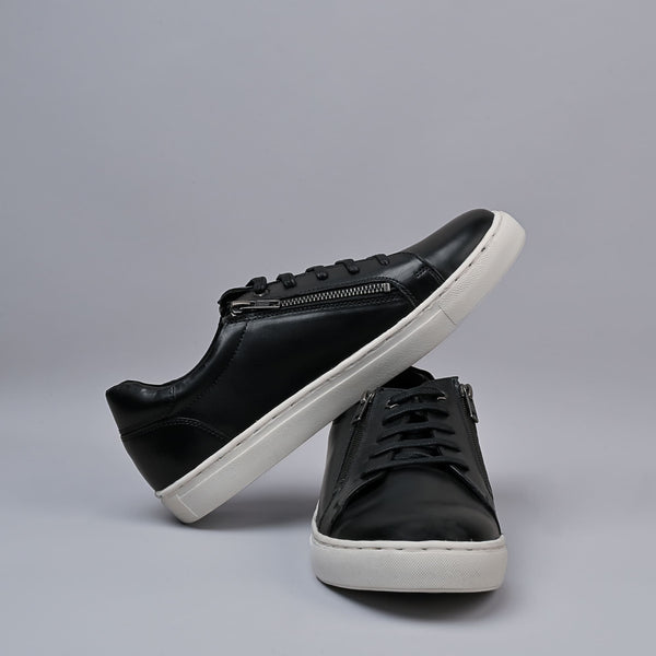 Black Genuine Leather Designer Sneakers