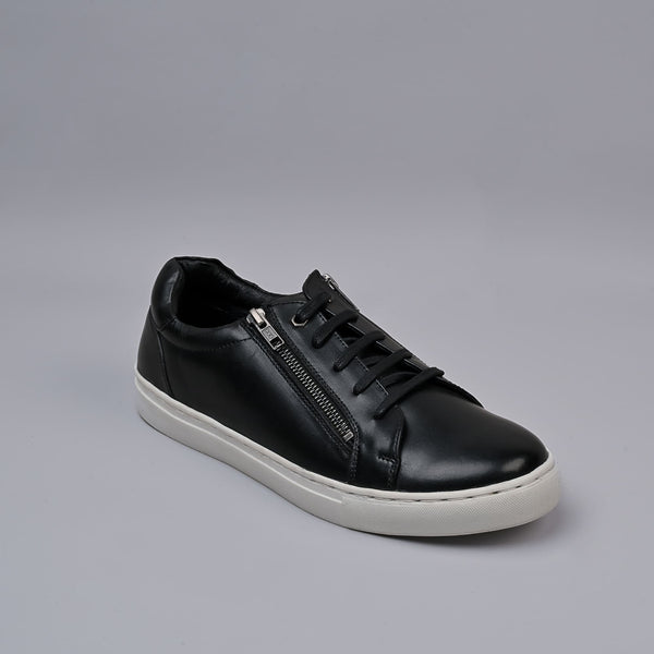 Black Genuine Leather Designer Sneakers