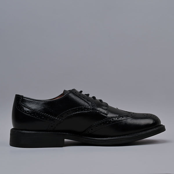 Black Genuine Leather Derby Brogues