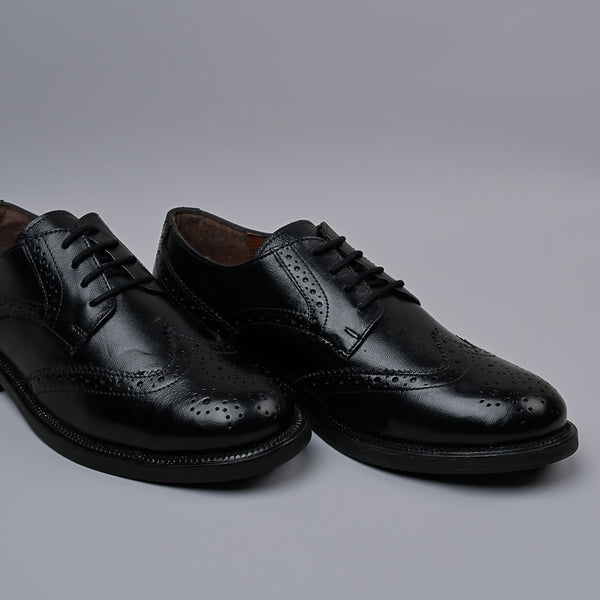 Black Genuine Leather Derby Brogues