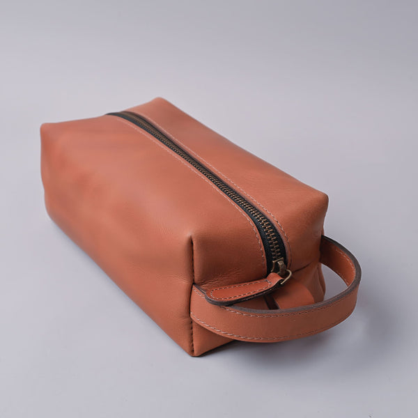 Tan Unisex Leather Travel Pouch