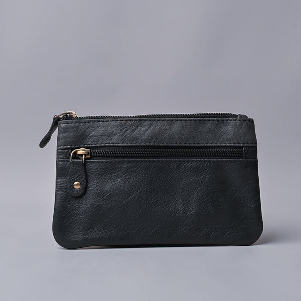 Unisex Black Leather Travel Pouch