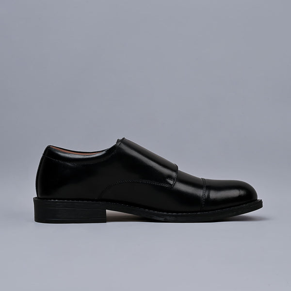 Black Genuine Leather Double Monk Strap Shoes