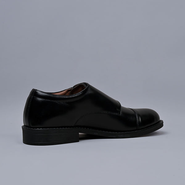 Black Genuine Leather Double Monk Strap Shoes