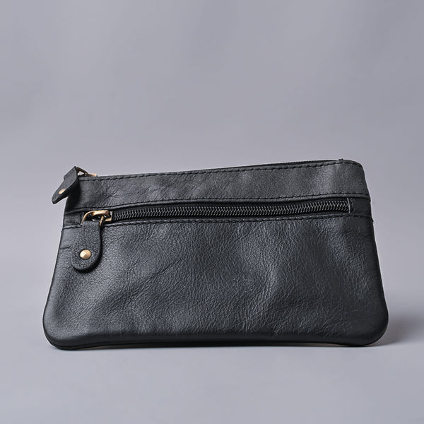 Unisex Black Leather Travel Pouch