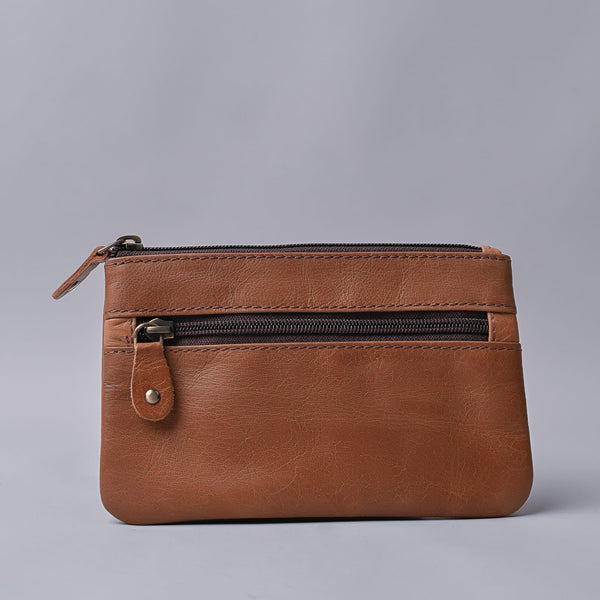 Unisex Beige Leather Travel Pouch