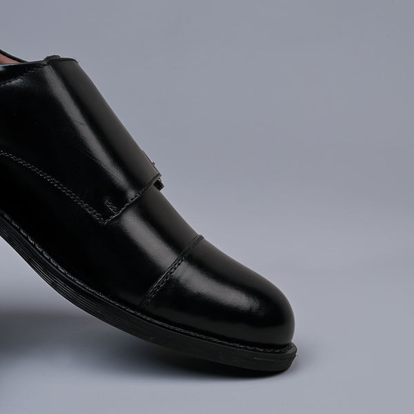 Black Genuine Leather Double Monk Strap Shoes