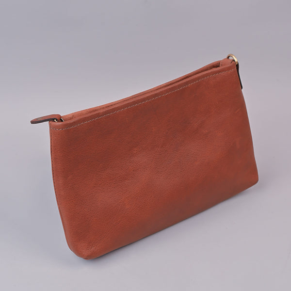 Tan Unisex Leather Travel Pouch