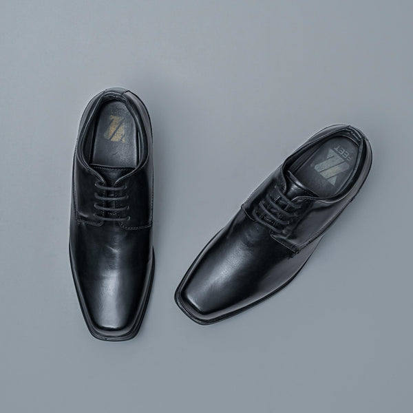 Black Genuine Leather Elevator Derbys