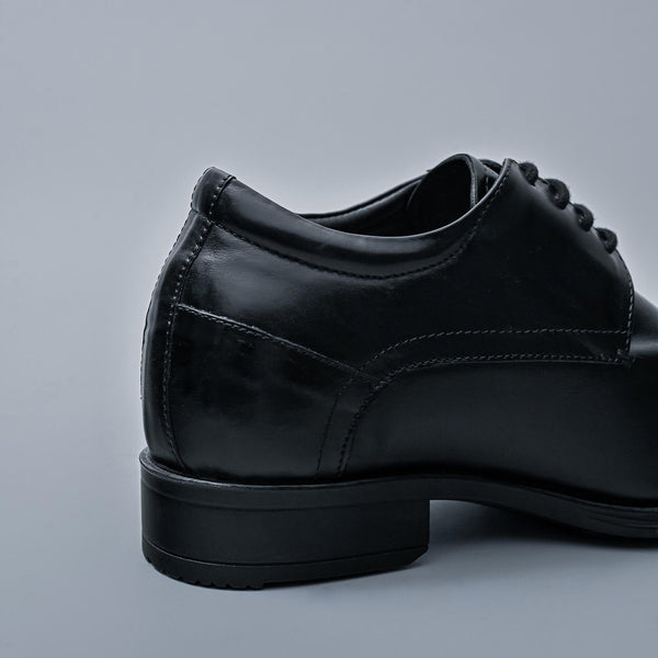 Black Genuine Leather Elevator Derbys