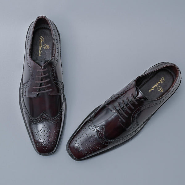 Cola Brown Genuine Leather Classic Wing Tip Brogues