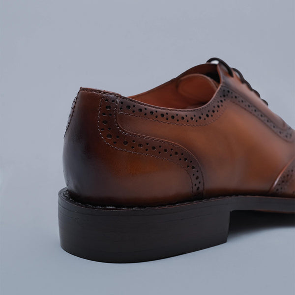 Tan Burnished Genuine Leather Classic Wing Tip Brogues