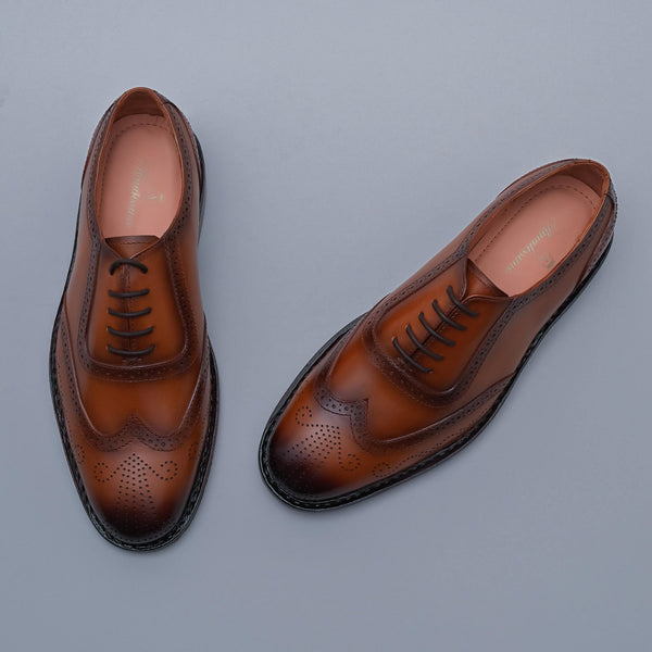 Tan Burnished Genuine Leather Classic Wing Tip Brogues