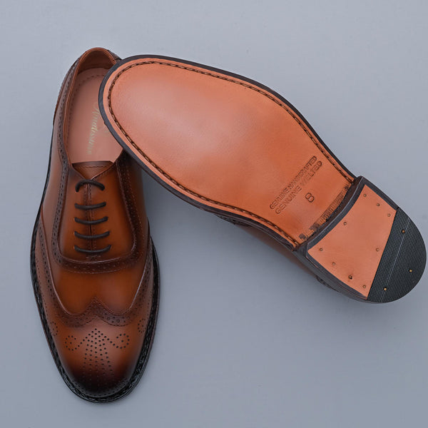 Tan Burnished Genuine Leather Classic Wing Tip Brogues