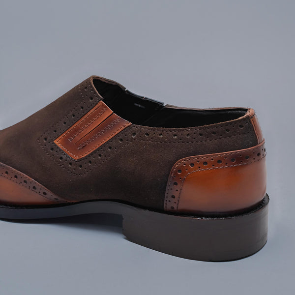 Brown Suede and Genuine Leather Slip-Ons