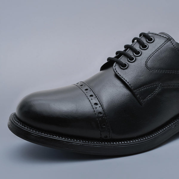 Black Genuine Leather Derby Brogue Toe Cap Shoes