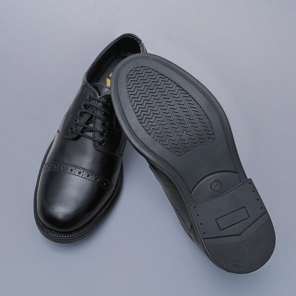 Black Genuine Leather Derby Brogue Toe Cap Shoes