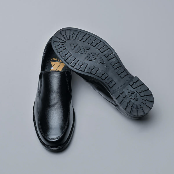 Black Genuine Leather Slip-ons