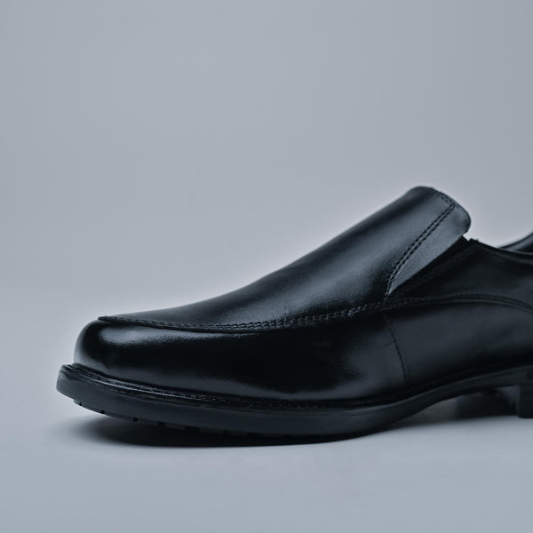 Black Genuine Leather Slip-ons