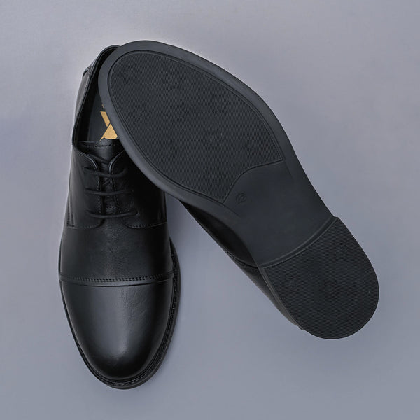 Black Genuine Leather Derby Toe Cap Shoes