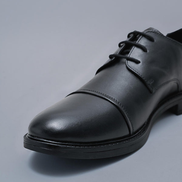 Black Genuine Leather Derby Toe Cap Shoes